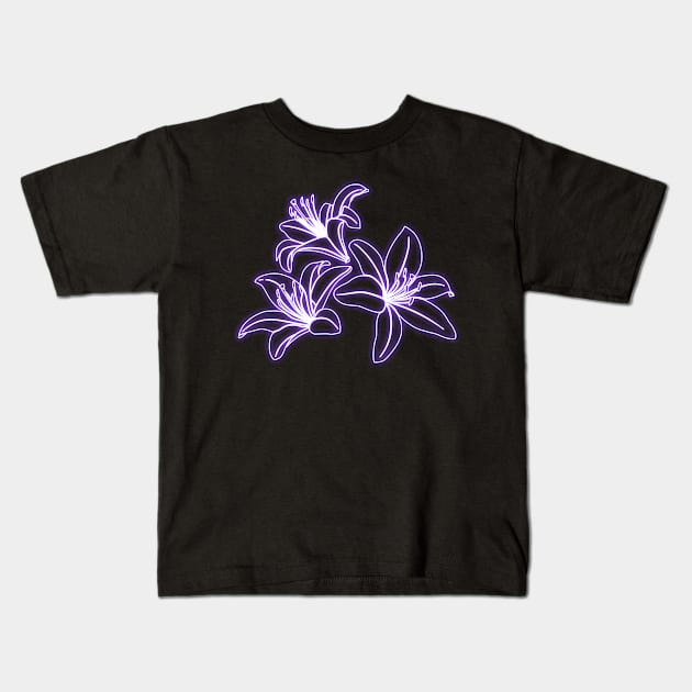 Violet Neon Lys Flowers Kids T-Shirt by la chataigne qui vole ⭐⭐⭐⭐⭐